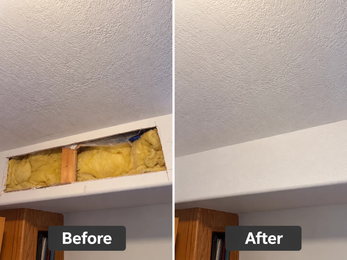 Bulkhead ceiling opening re-insulated, patched and texture-matched — Calgary